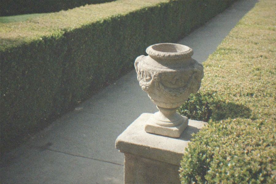 The Central Garden at the Getty Center with sculpted hedges and a stream running through the courtyard